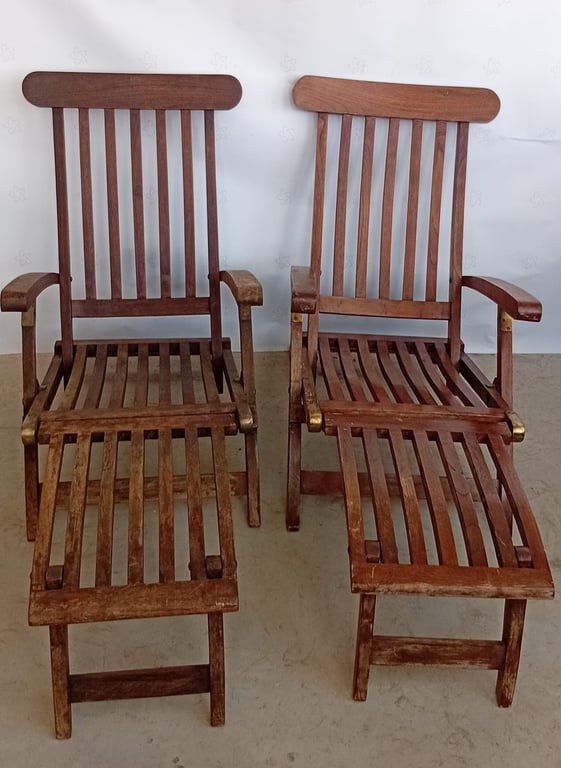 Pair of folding wooden armchairs