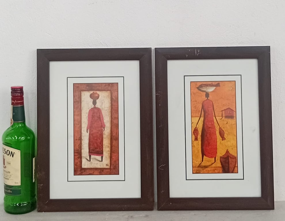 Pair of framed African-inspired art prints