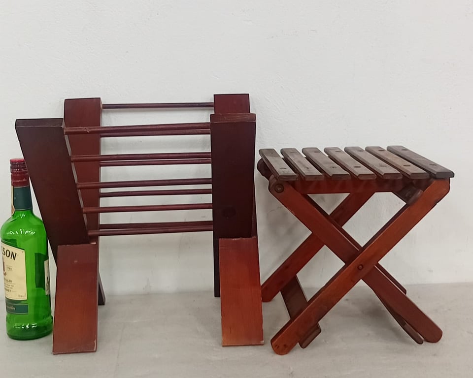 Folding wooden stool and a compact wooden rack/stand