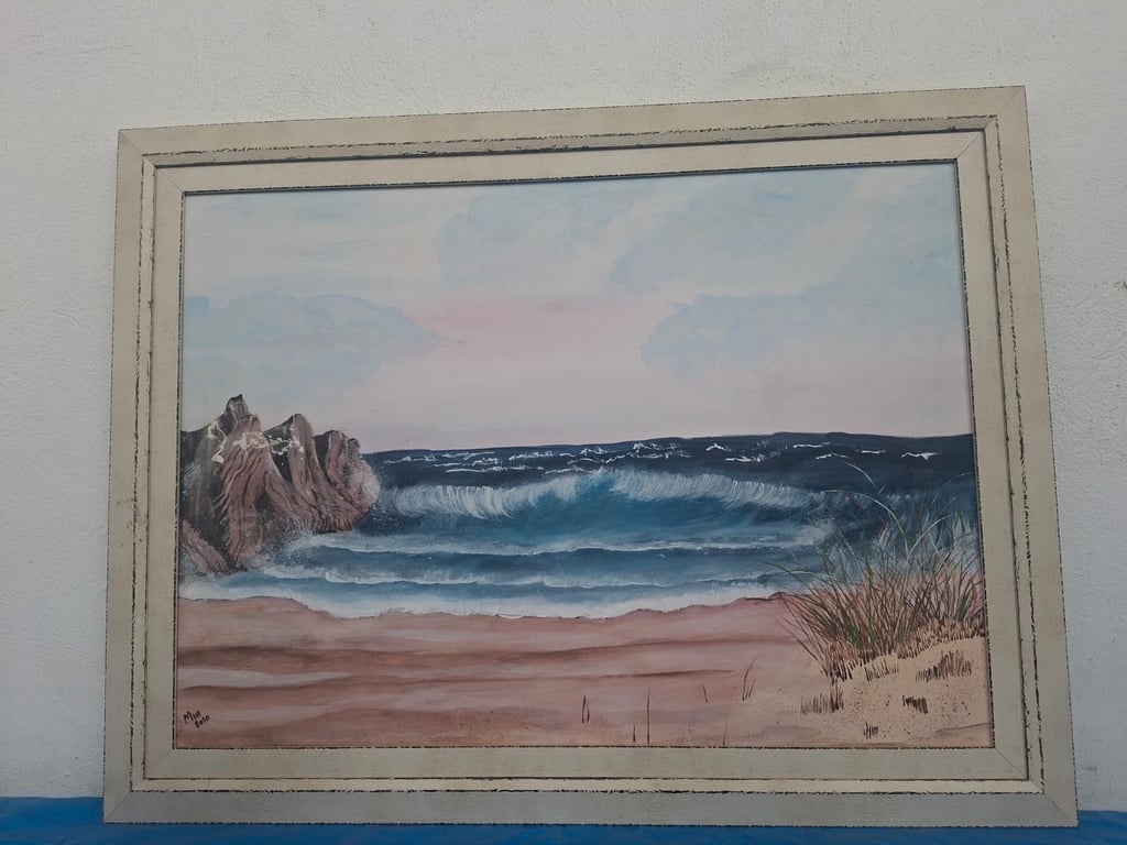 Ocean Painting in Aged Frame
