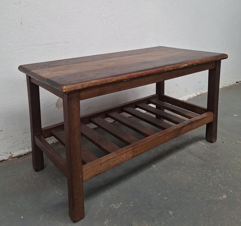 Rustic Solid Kiaat Wood Console Table with Slatted Shelf