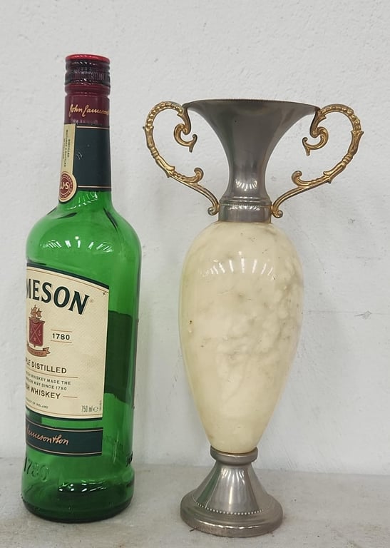 Decorative Solid Marble Amphora Vase with Metal Handles