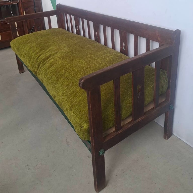 Vintage Wooden Bench / Daybed with Upholstered Cushion