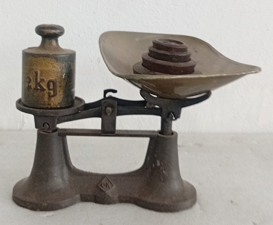 Antique Cast-Iron Balance Scale with Weights