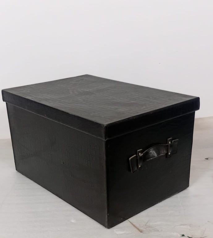 Large Black Storage Box with Leatherette Finish