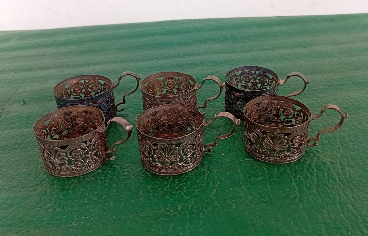 Antique Silver Cup Holders(6)