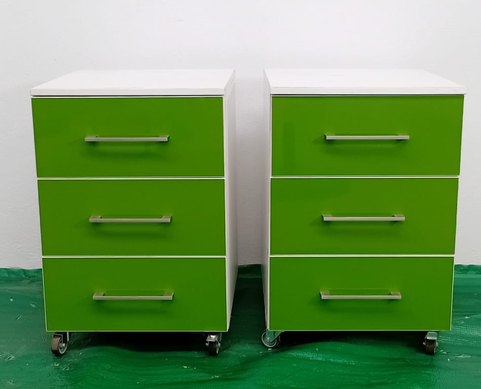 White and Green Filing cabinets