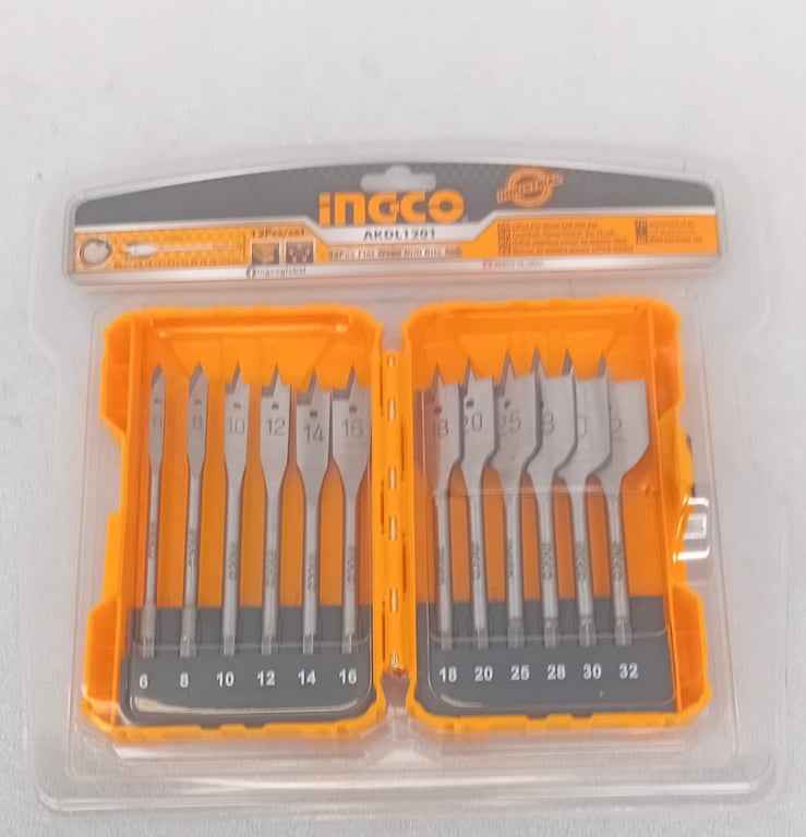 Ingco 12-piece flat wood drill bits set( 6, 8, 10, 12, 14, 16, 18, 20, 25, 28, 30, and 32 mm)