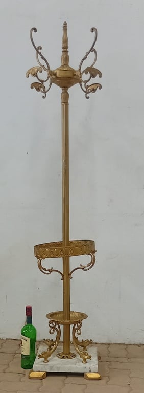Antique Style Coat Stand with Marble Base & Umbrella Drip Trays