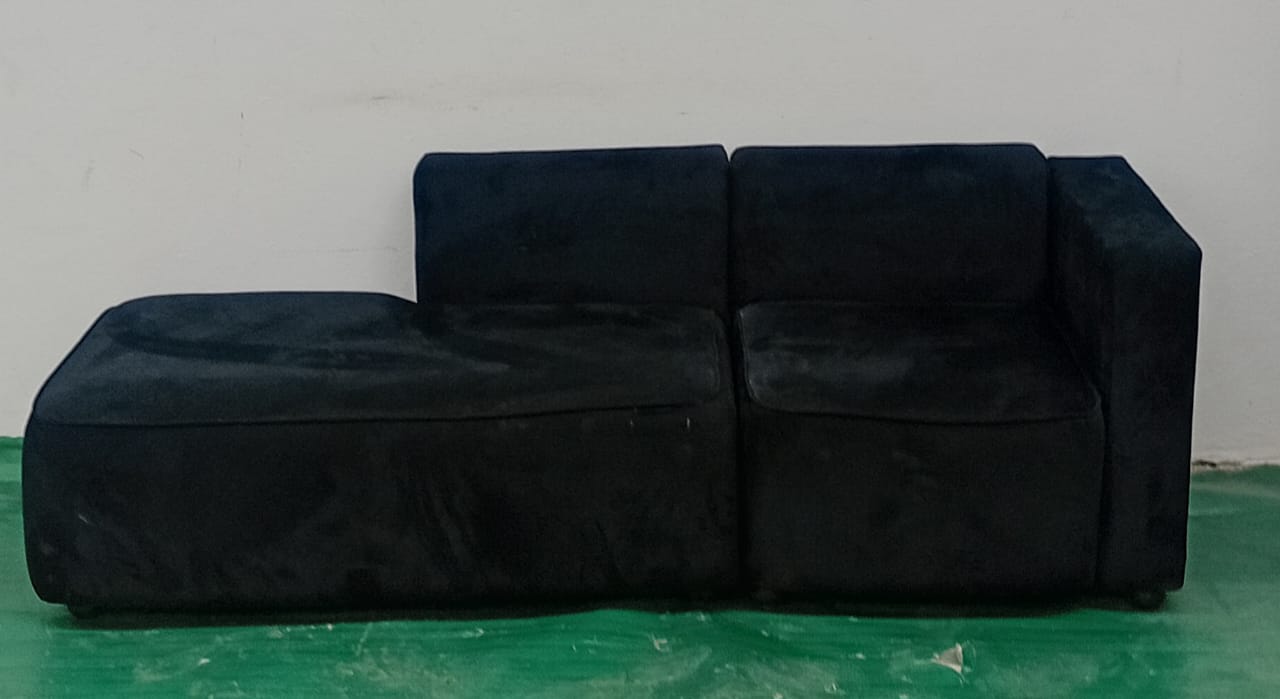 Black velvet 2 pcs 3 seater couch