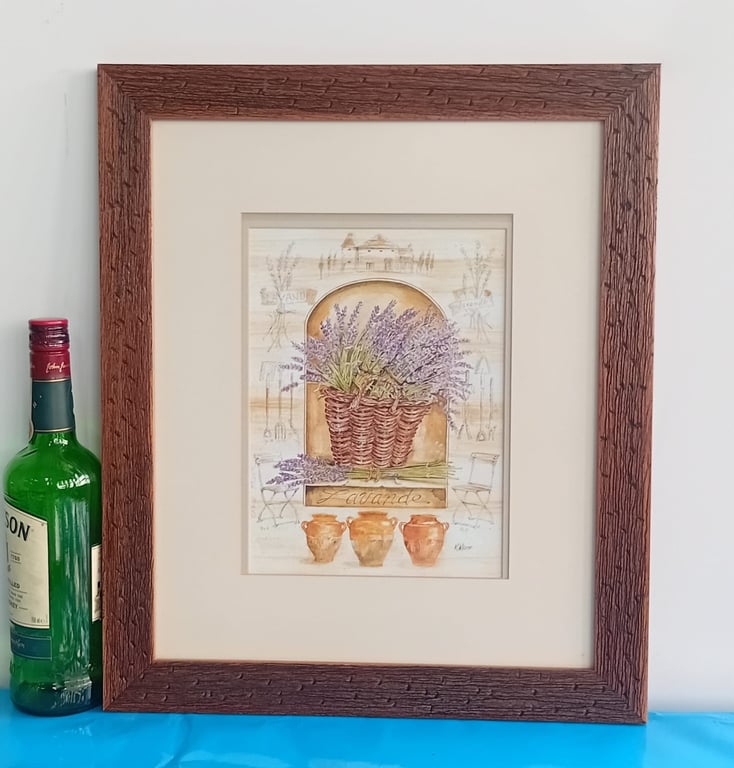 Framed Decorative Lavender Still-Life Print – Rustic Wooden Frame with Cream Mount