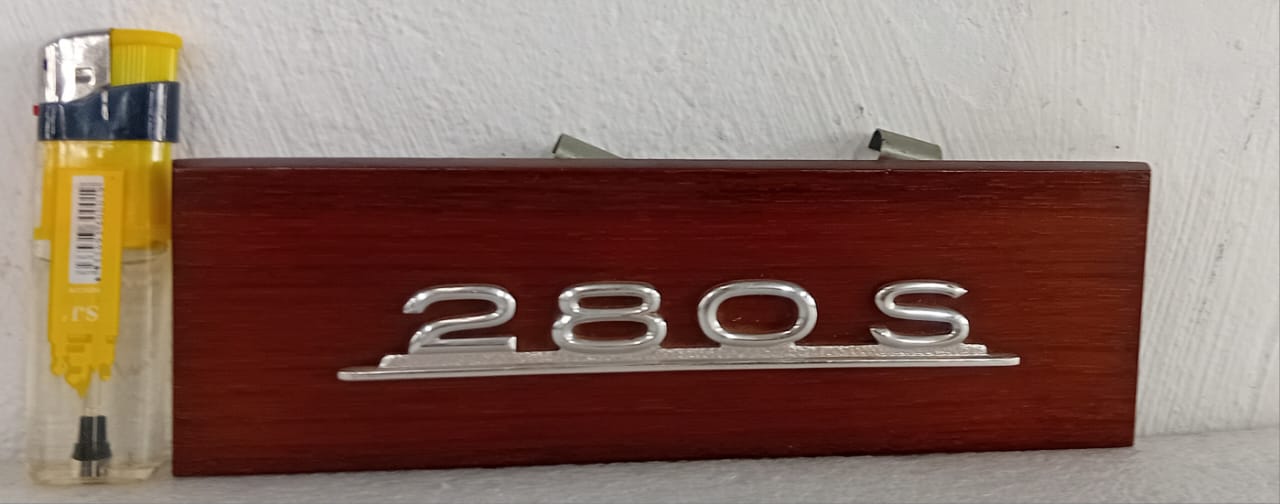 Mercedes-Benz 280S Chrome Model Badge on Wooden Mount