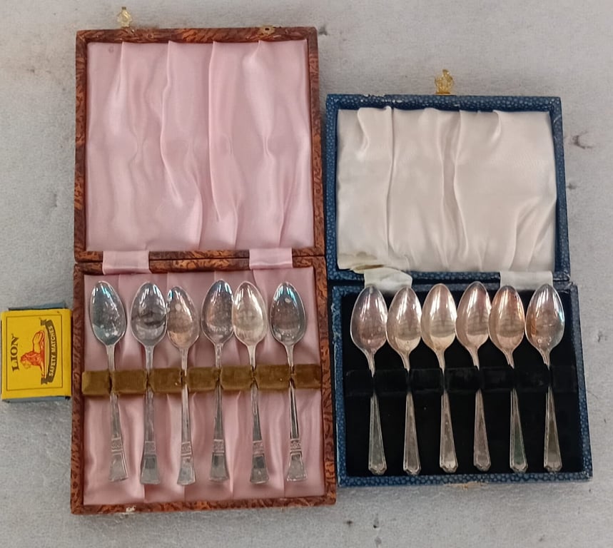 Two Sets of Vintage Teaspoons in Original Presentation Boxes
