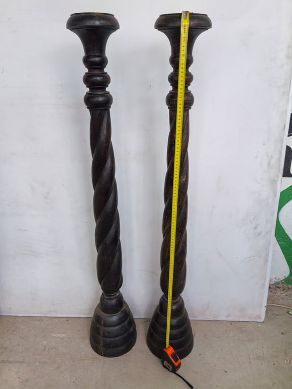Stunning pair of large wooden candle stands