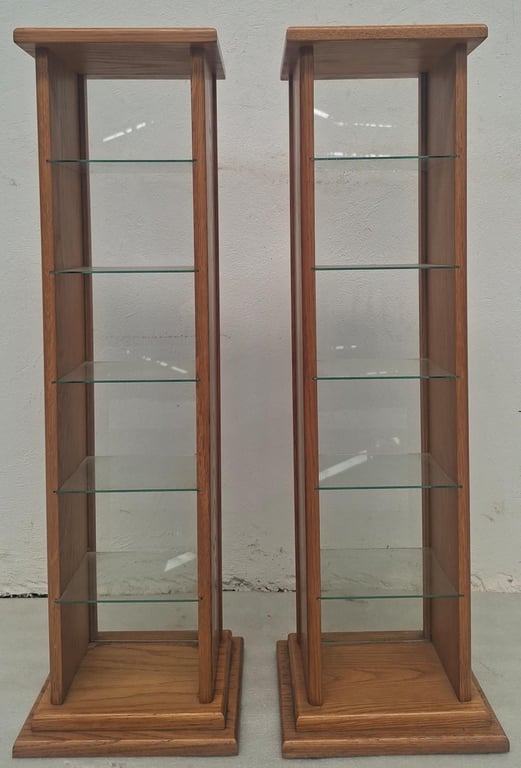 A Pair of Narrow Oak Curio Cabinets Per Piece