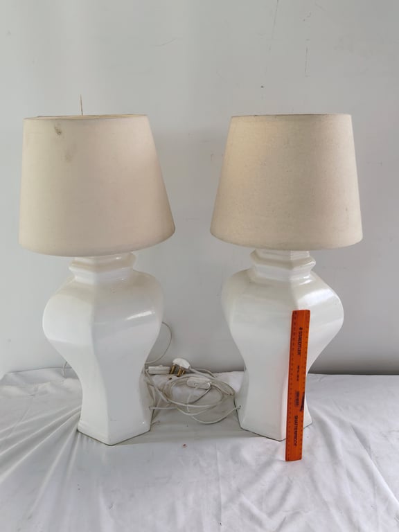 Pair of Heavy Ceramic Table Lamps (60cm high inc shade)