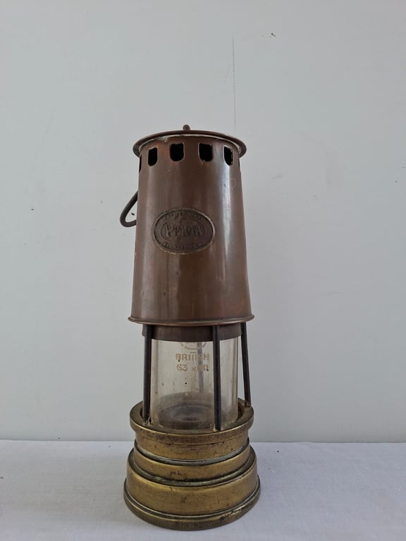 Vintage Brass and Copper Mining Safety Lamp