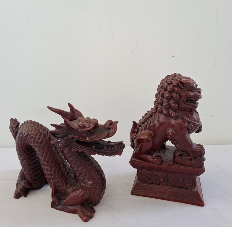 Oriental Dragon and Foo Dog Decorative Figurines