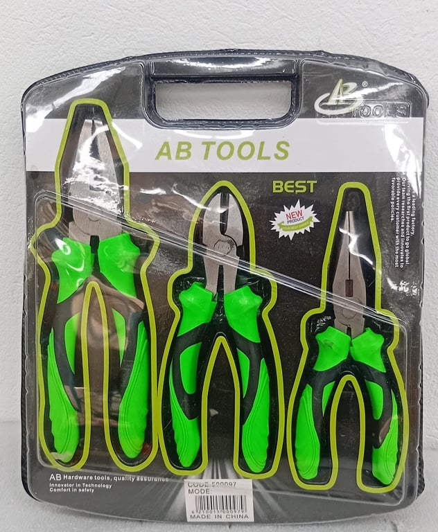 AB Tools 3-Piece Pliers Set (Combination, Long Nose & Side Cutters)