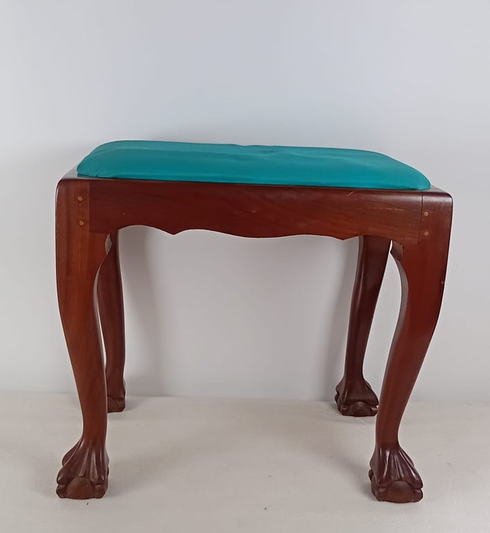 Elegant Wooden Stool with Teal Cushion