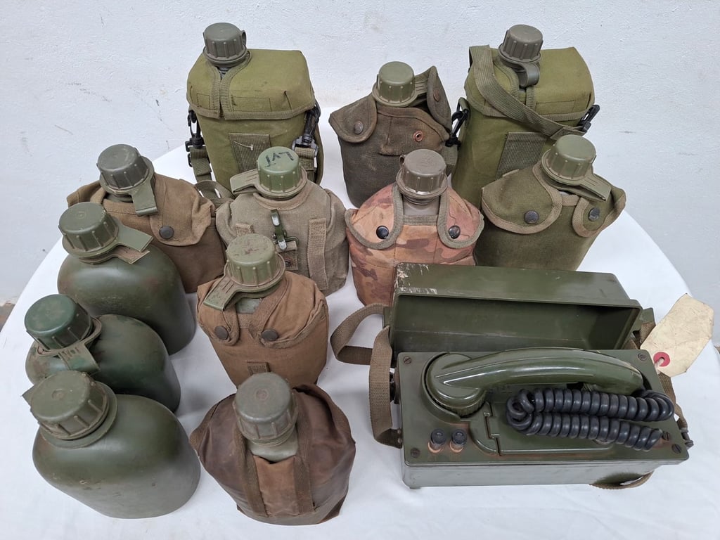 Film Prop Vintage Military Field Canteens & Portable Communication Unit Collection