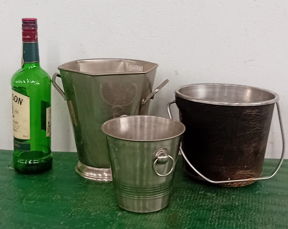 Set of 3 Stainless Steel Containers / Ice Buckets / Utility Pails