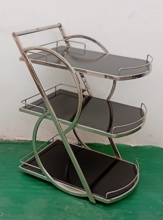 Three-Tier Chrome & Glass Bar Serving Trolley