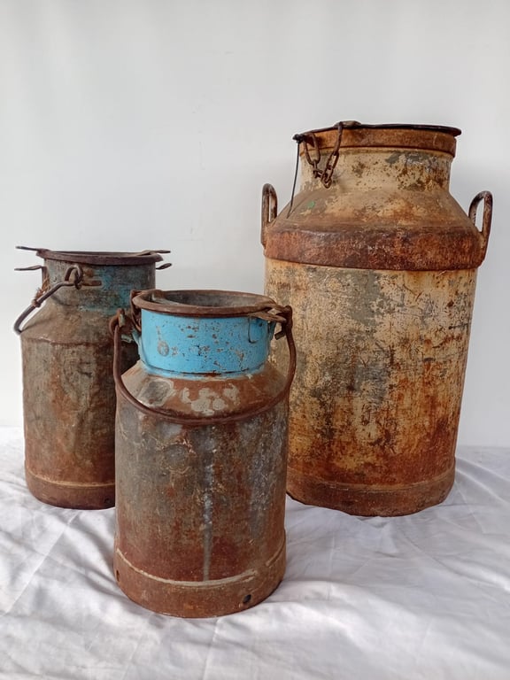 Collection of Vintage Metal Milk Cans
