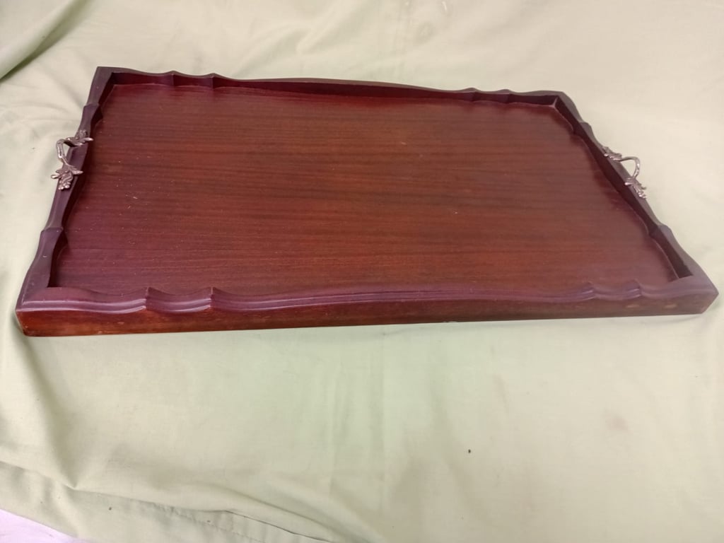 Solid Wood Serving Tea Tray with Brass Handles