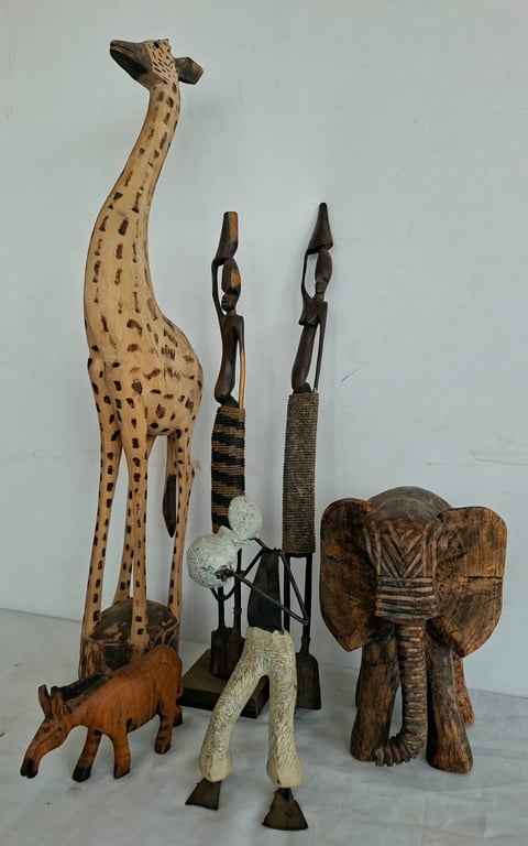 African Hand-Carved Wooden Wildlife & Tribal Ornament Collection