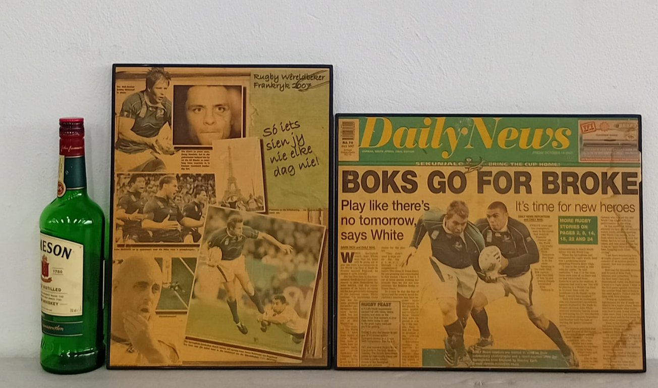 Framed Springbok Rugby Newspaper Memorabilia (Early 2000s)