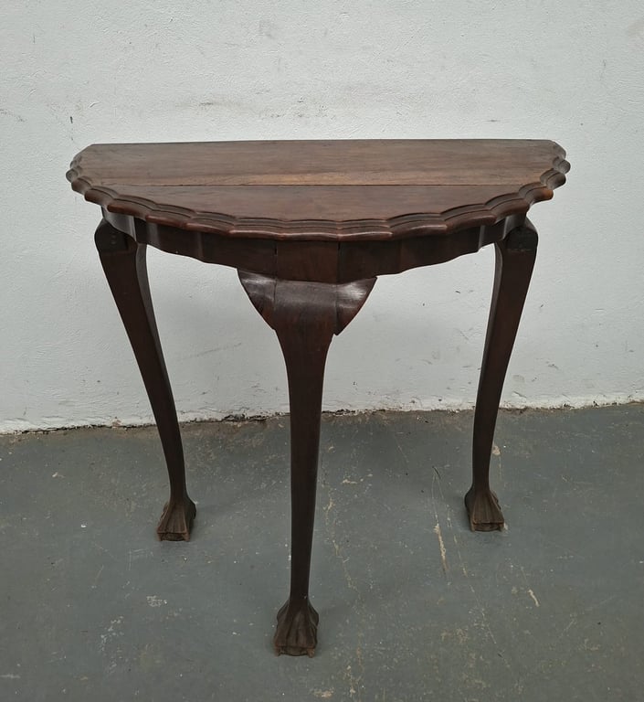 Antique-Style Solid Wood Demi-Lune Side Table with Cabriole Legs
