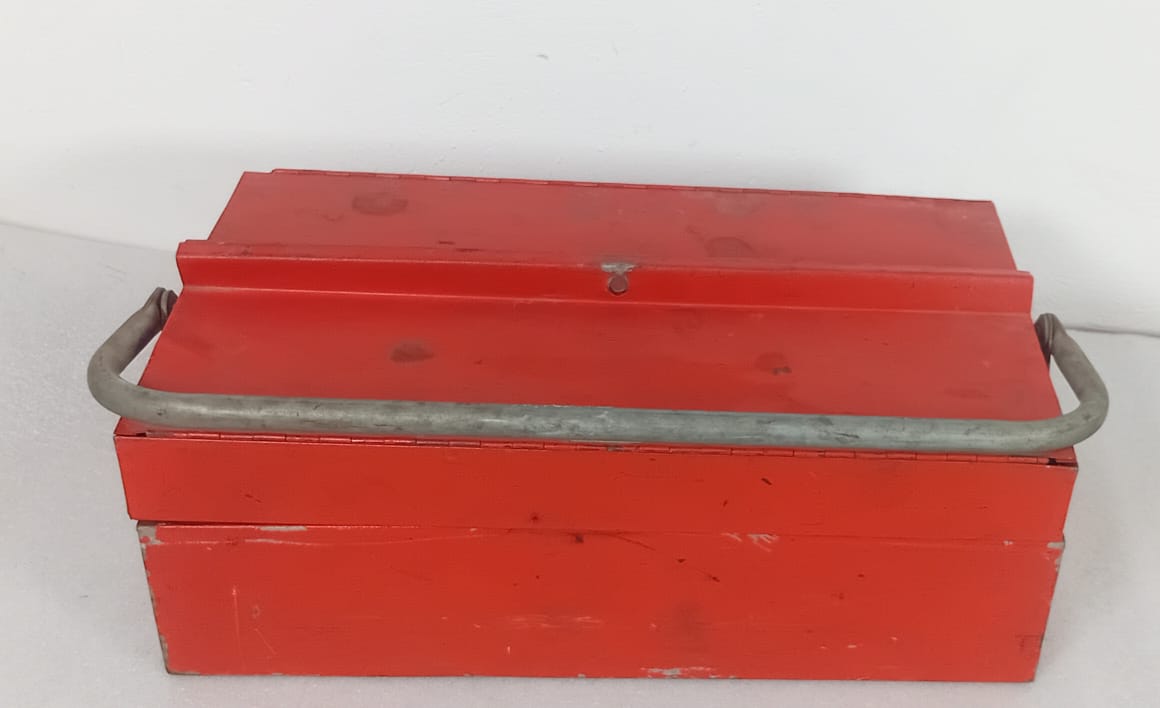 Red Metal Tool Box with contents