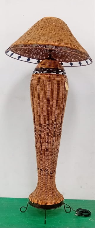 Vintage woven rattan floor lamp