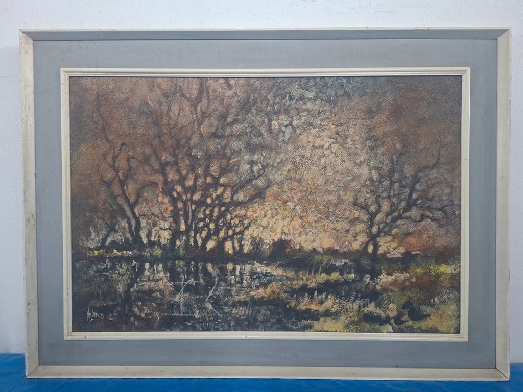Framed Expressive Oil Painting - Late Autumn Landscape