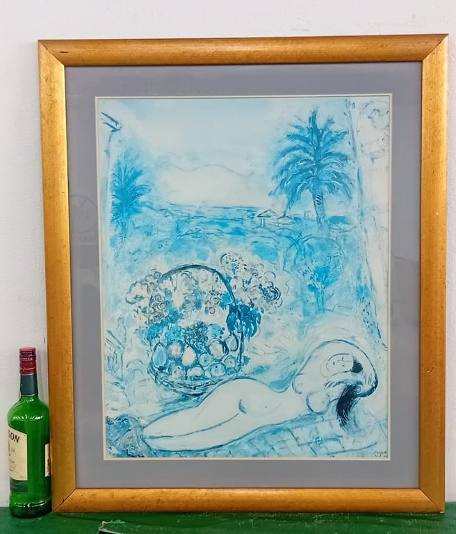 Framed Blue-Tone Figurative & Landscape Art Print