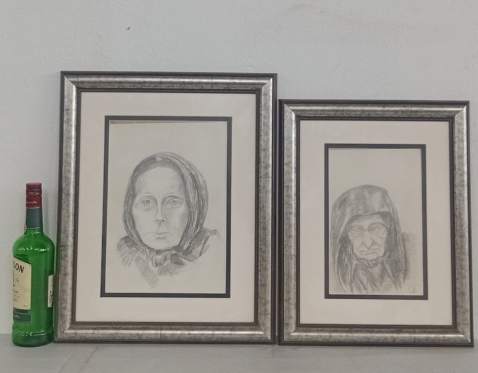 Pair of Framed Pencil Portrait Drawings(2)