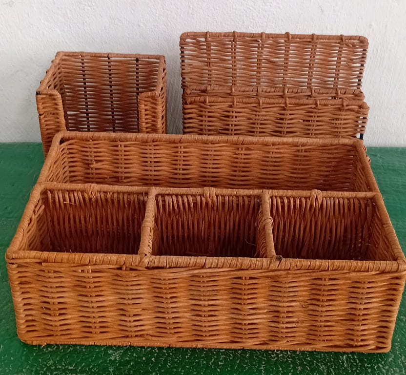 Set of 3 Wicker Storage Baskets / Desk Organisers