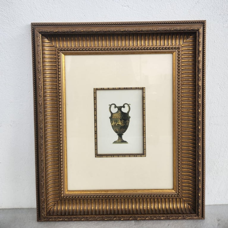 Framed Classical Urn Print in Ornate Gilt Frame