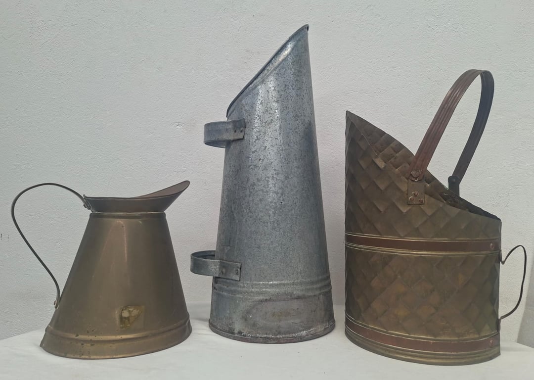 Brass and Zinc Coal Scuttles and Brass Water Jug