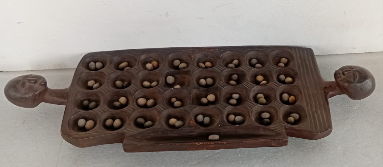 Hand-Carved Wooden Mancala Game Board