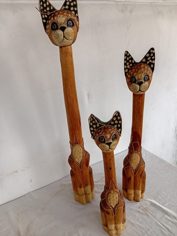Carved Wooden Cat Sculptures
