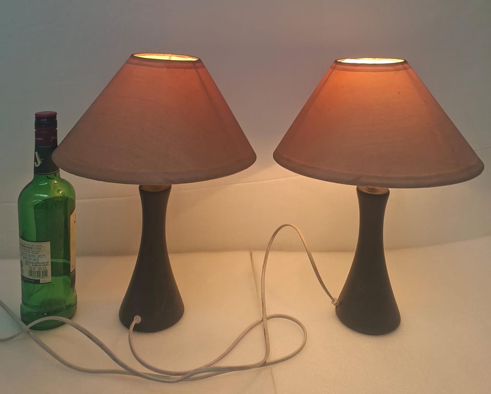 Pair of Black Cone Table Lamps with Fabric Shades