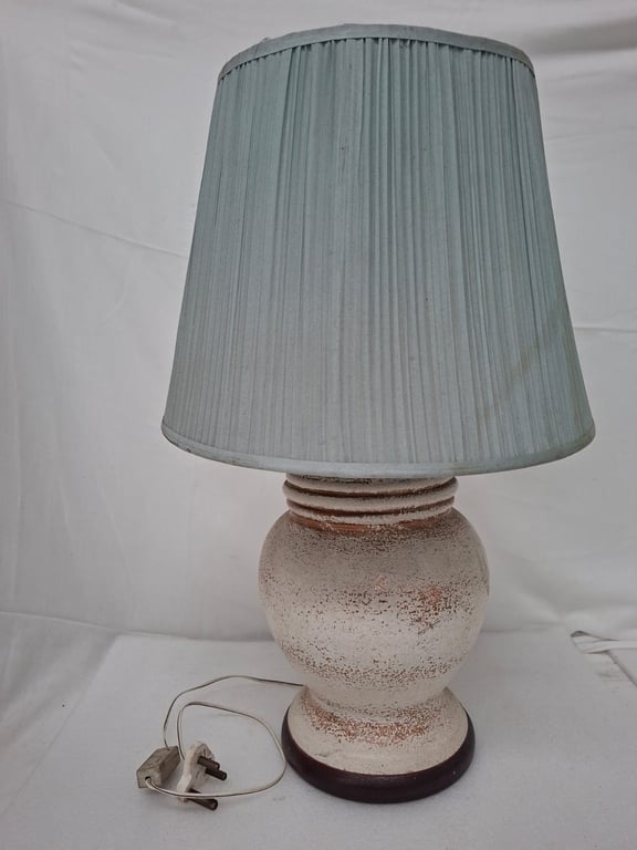 Large Vintage Ceramic Table Lamp with Pleated Shade