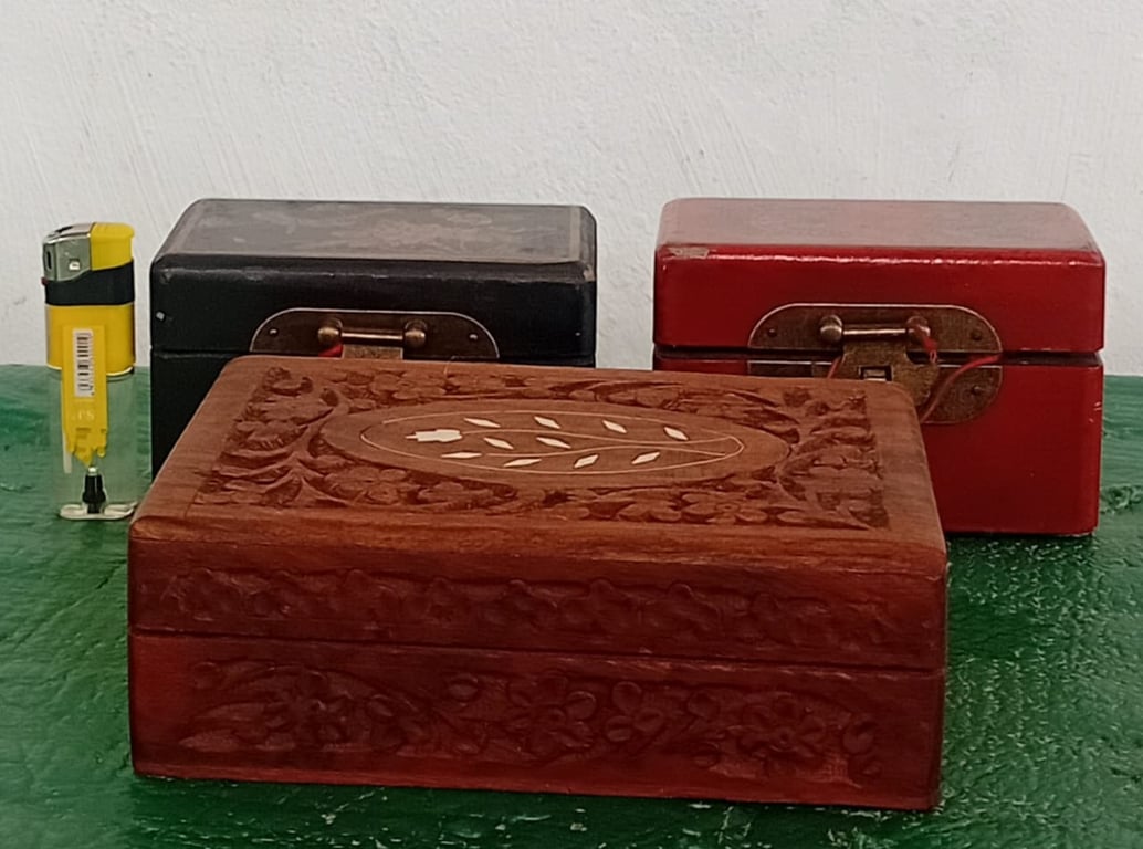 Set of 3 Decorative Wooden Trinket/Jewellery Boxes with Oriental-Style Lining