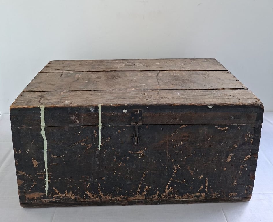 Antique Painted Wooden Storage Trunk
