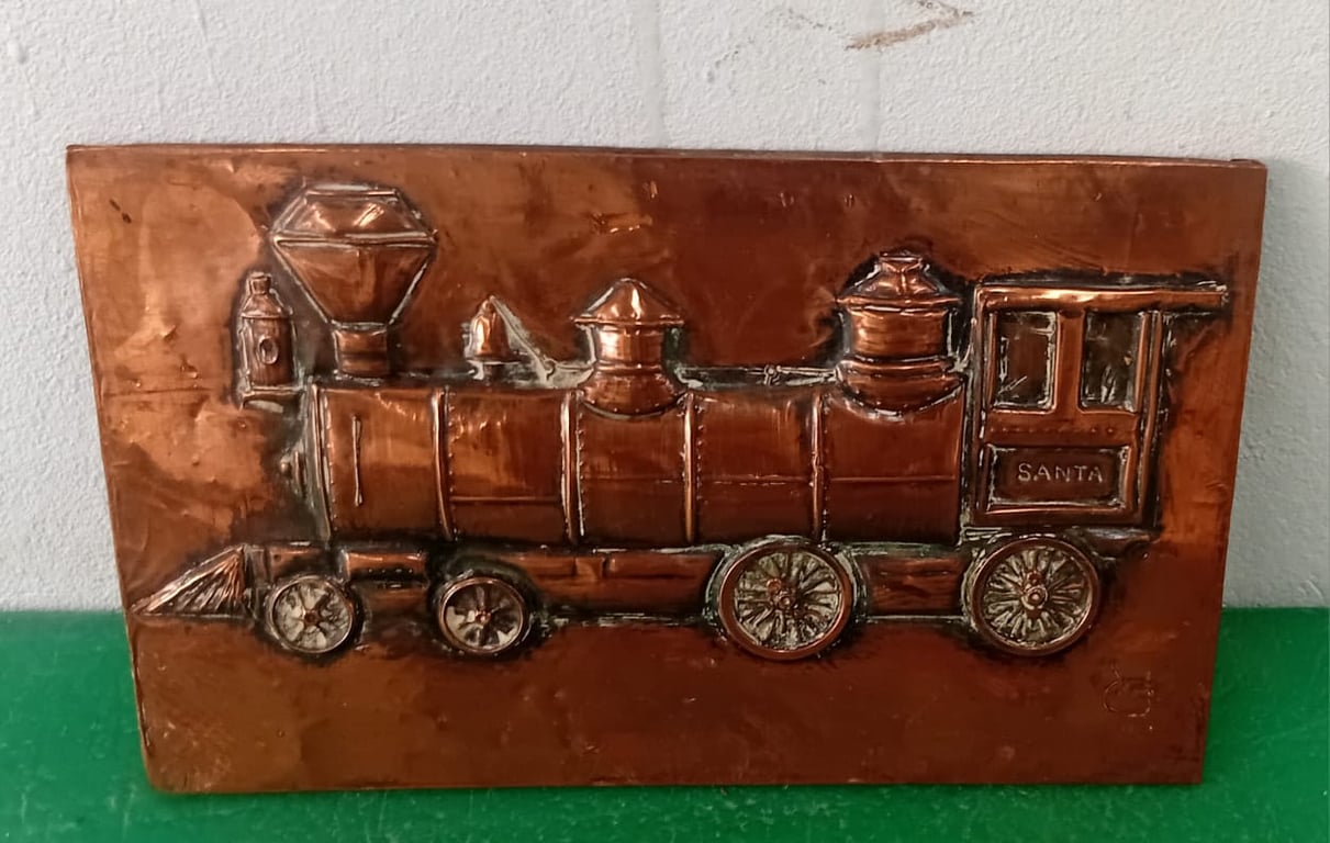 Vintage copper railroad train plaque