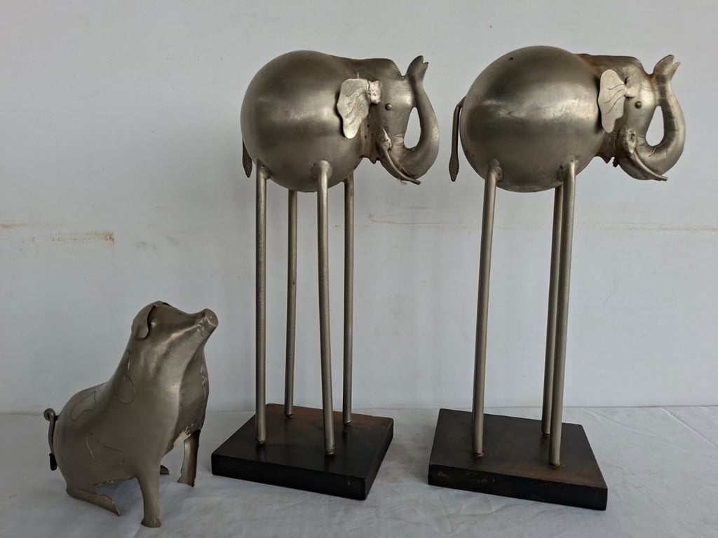 Set of Decorative Metal Elephant Sculptures