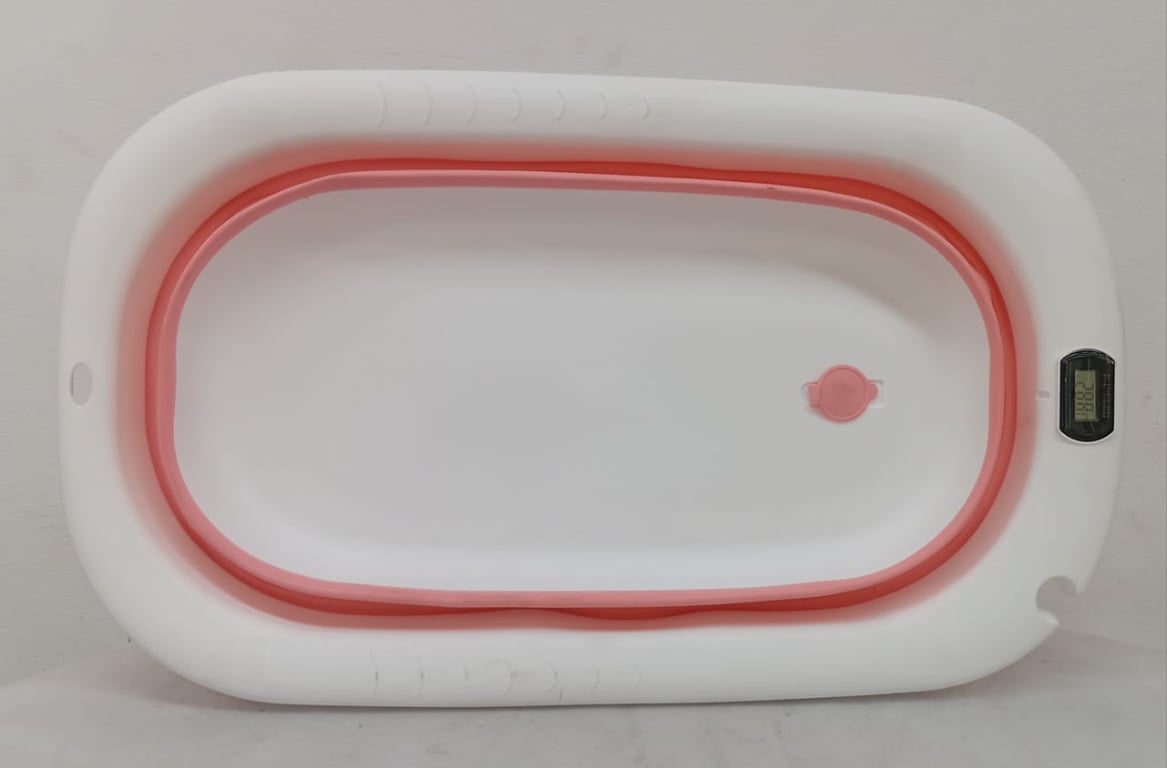 Baby Folding Bath Tub with Digital Temperature Display – Pink & White
