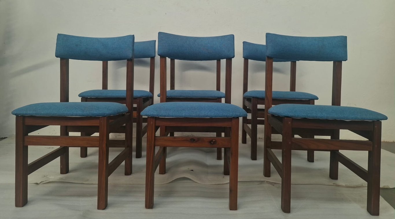 A Set of Mid Century Danish Blue Fabric Upholstery
